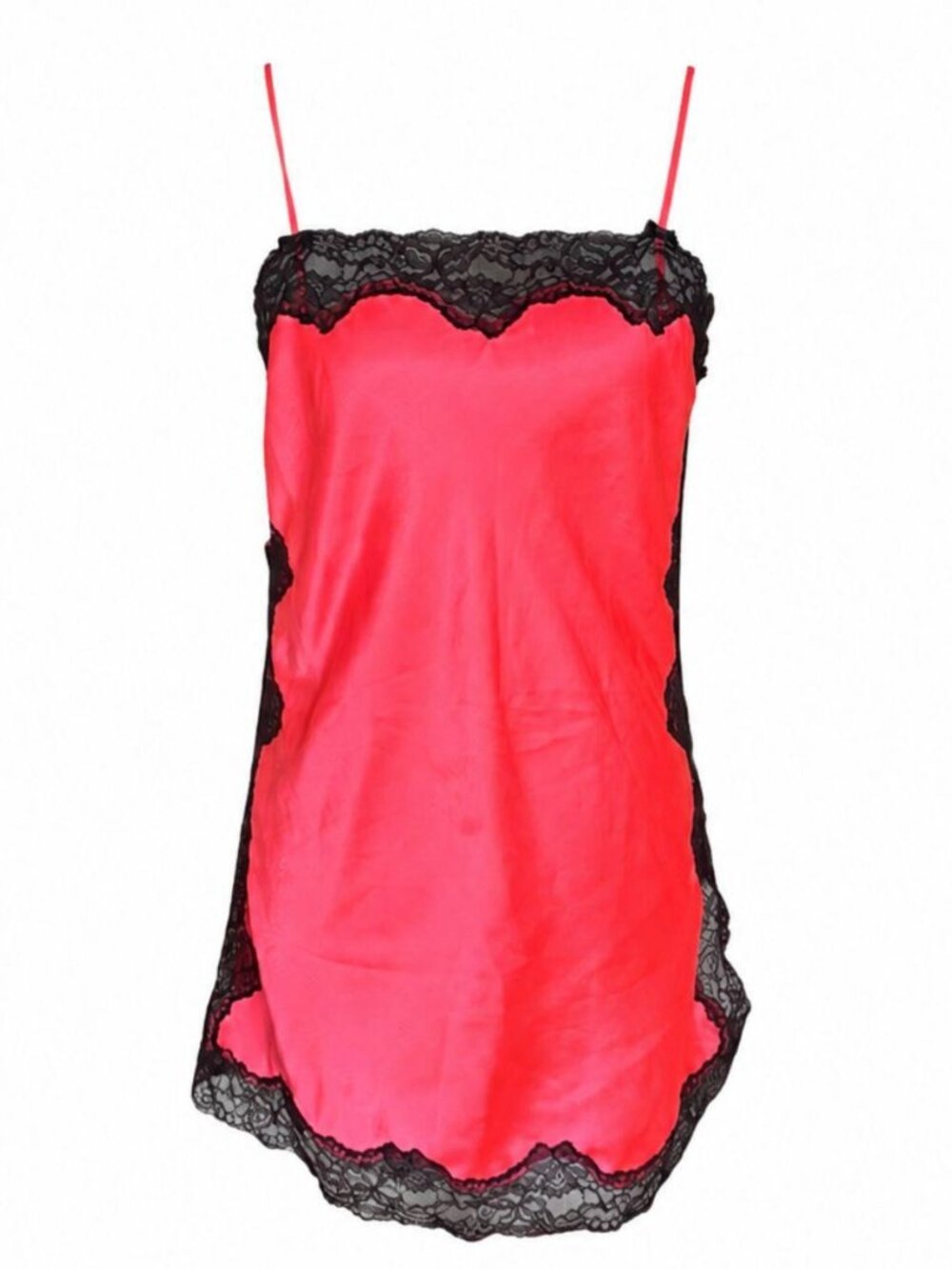 Neon pink/coral satin Victoria's Secret vintage slip dress with black lace